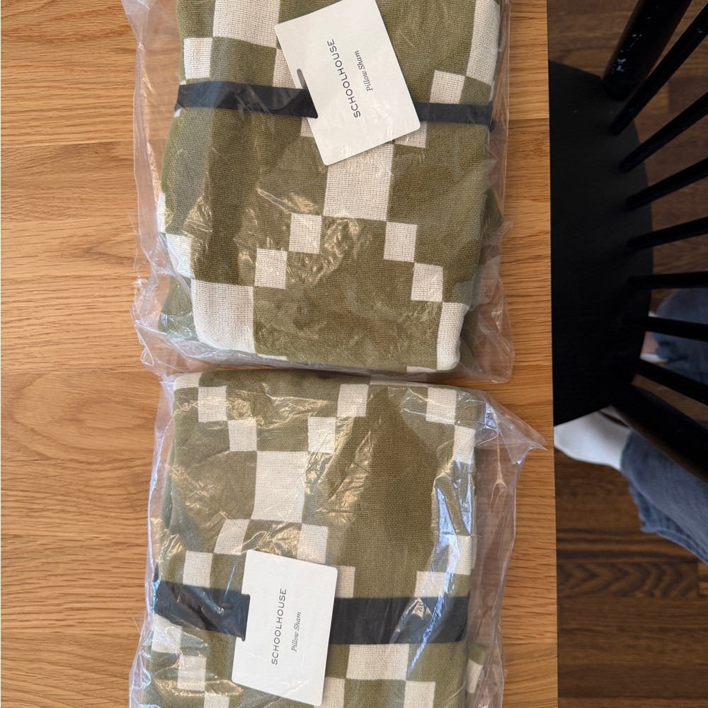 Schoolhouse Olive and Cream Geometric Pillow Sham